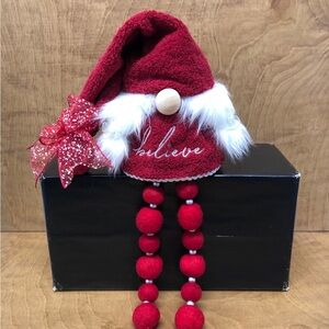 Believe Gnome Pom Pom Legs Embroidered Silver Red White Classic Christmas Gift